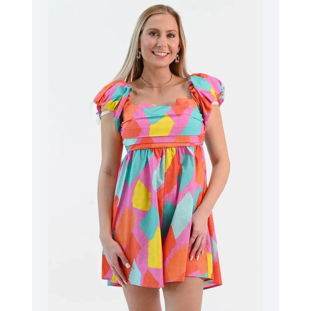 Peach Love Geometric‎ All My Days Colorful Romper Small